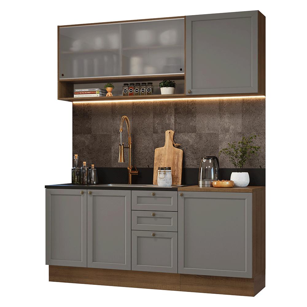 Armário de Cozinha Compacta 180 cm Rustic/Cinza Vik Madesa 03