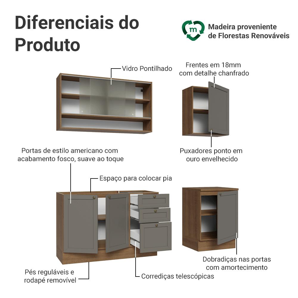 Armário de Cozinha Compacta 180 cm Rustic/Cinza Vik Madesa 03