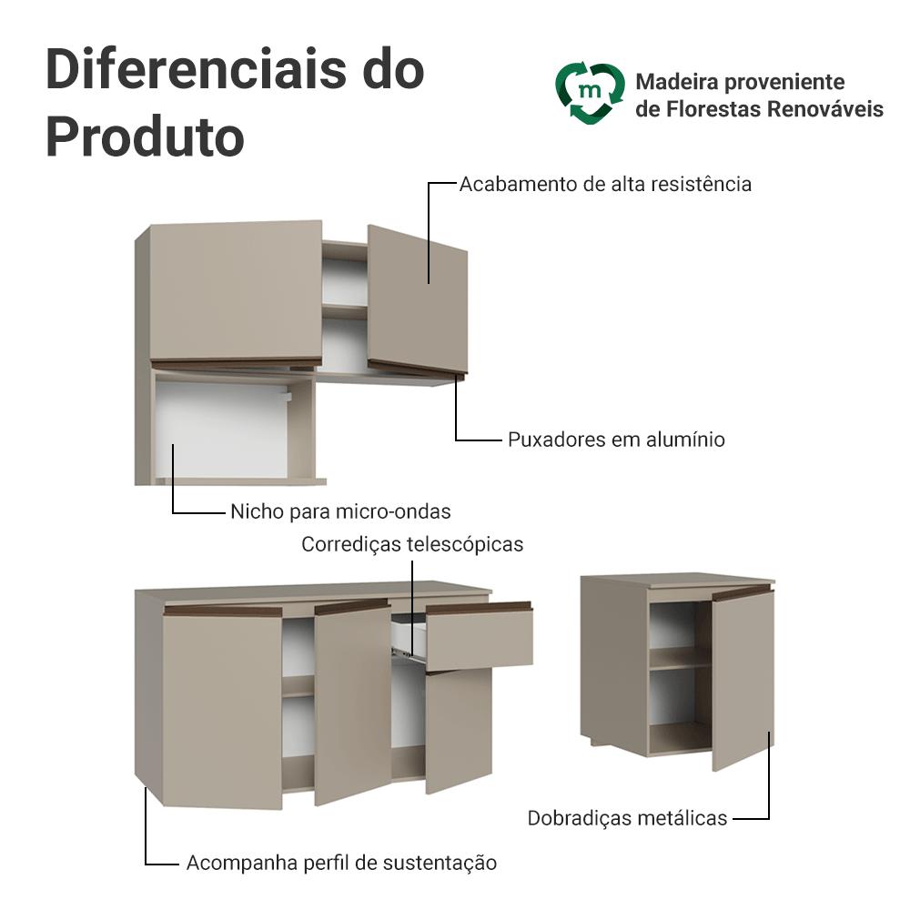 Armário de Cozinha Compacta 180 cm Suspensa Crema Nice Madesa 03