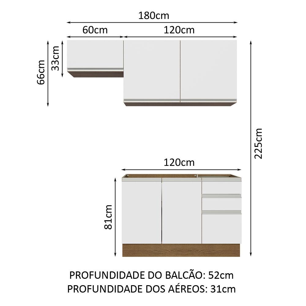 Armário de Cozinha Compacta 180cm Rustic/Branco Glamy Madesa 09