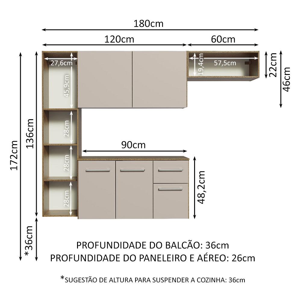 Armário de Cozinha Compacta 180cm Rustic/Crema Easy Madesa