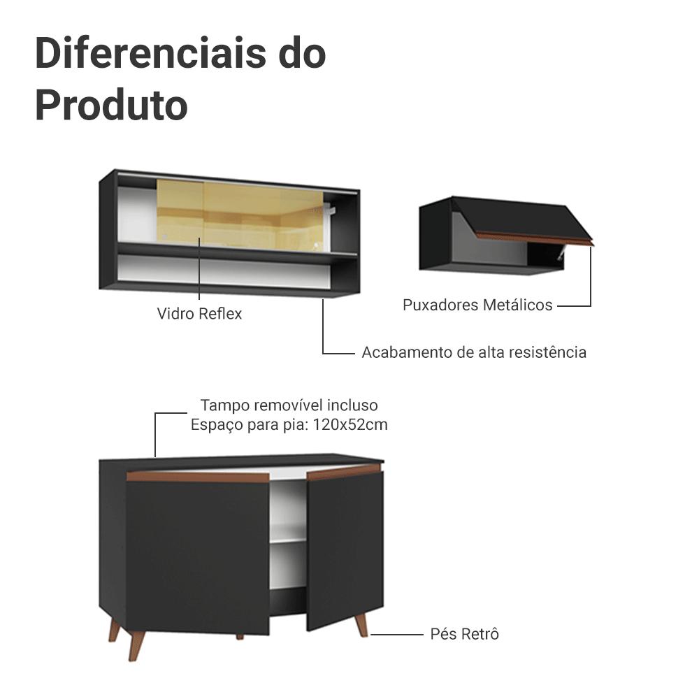 Armário de Cozinha Compacta 190cm Preto Reims Madesa 07