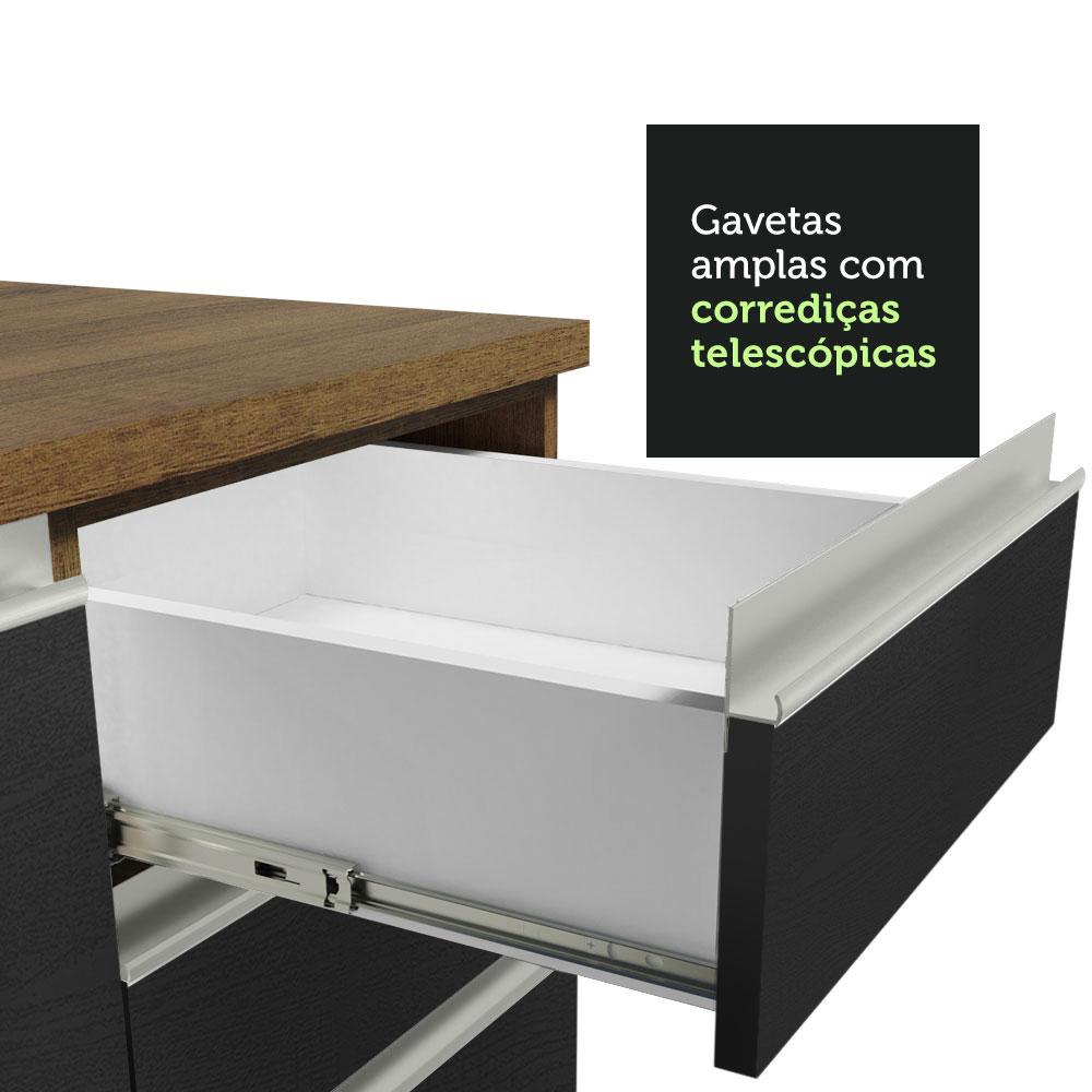Armário de Cozinha Compacta 200cm Rustic/Preto Glamy Madesa 08