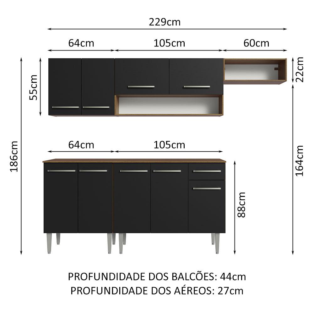Armário de Cozinha Compacta 229cm Rustic/Preto Emilly Madesa 13