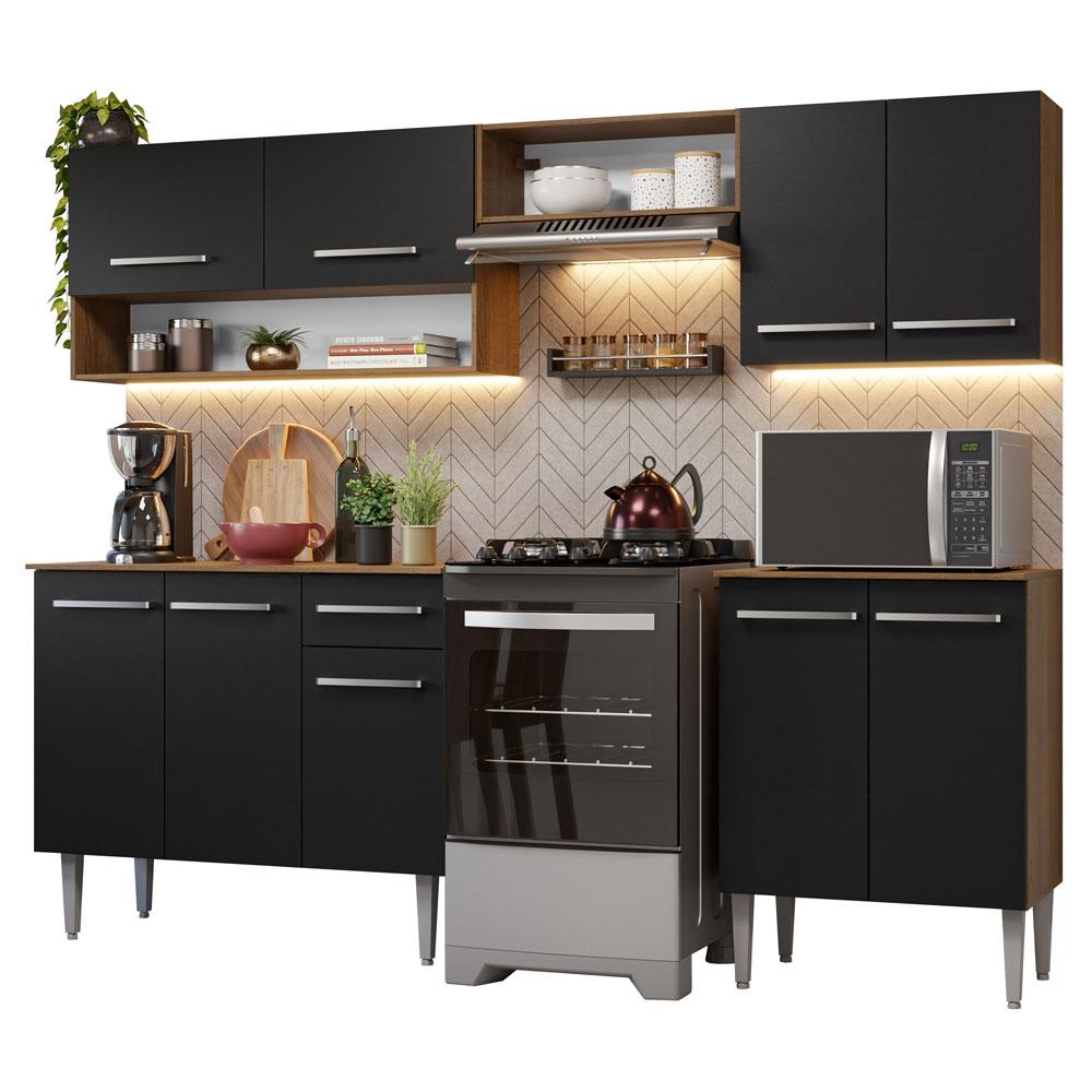 Armário de Cozinha Compacta 229cm Rustic/Preto Emilly Madesa 15