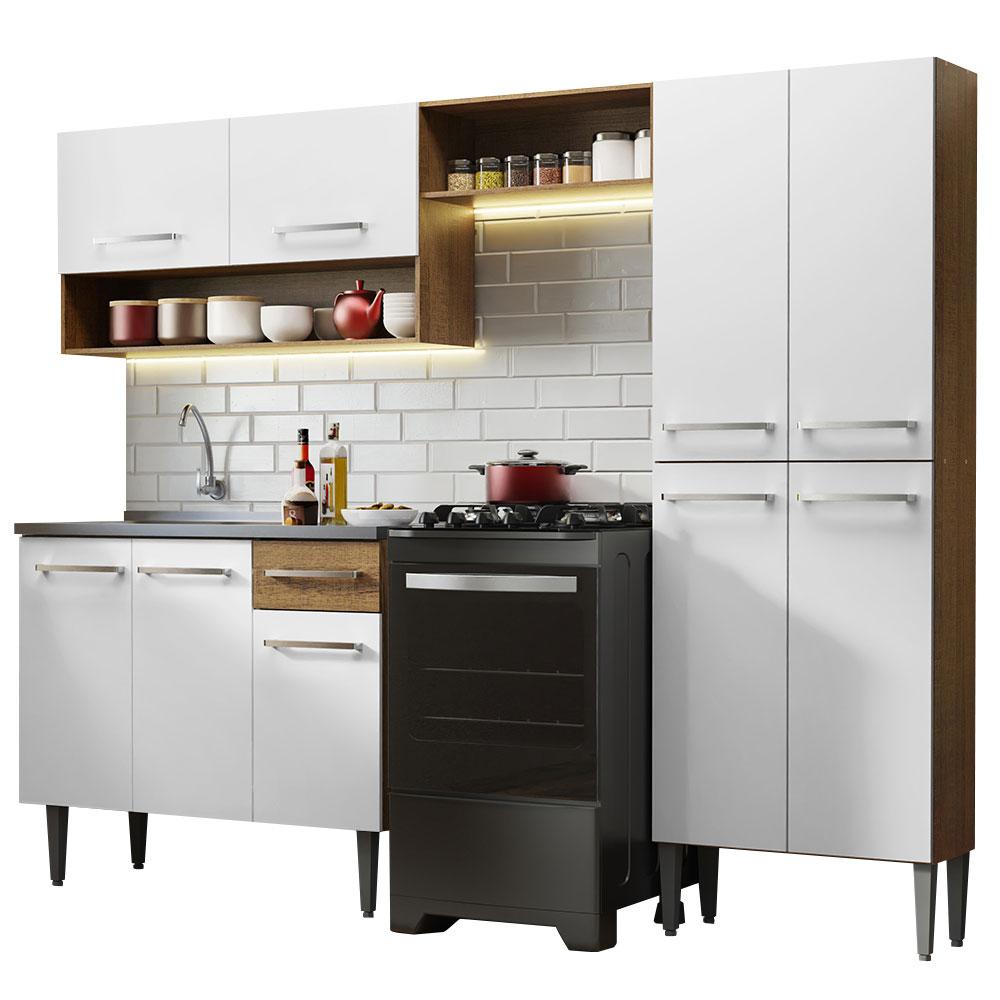 Armário de Cozinha Compacta 229cm com Pia Rustic/Branco Emilly Madesa 10
