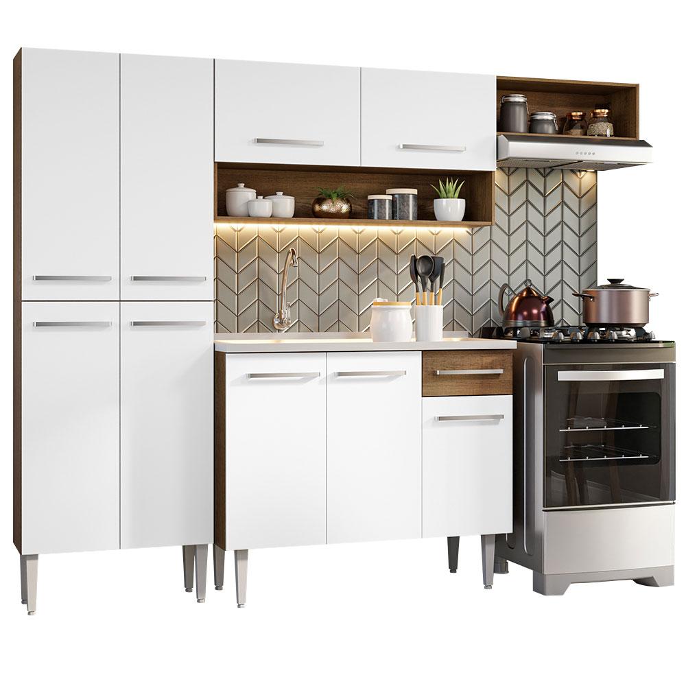 Armário de Cozinha Compacta 229cm com Pia Rustic/Branco Emilly Madesa 12
