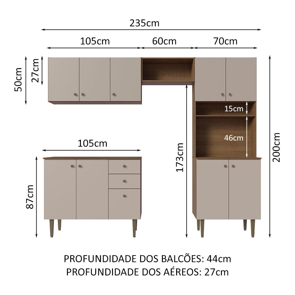 Armário de Cozinha Compacta 235cm Rustic/Crema Gourmet Madesa 01