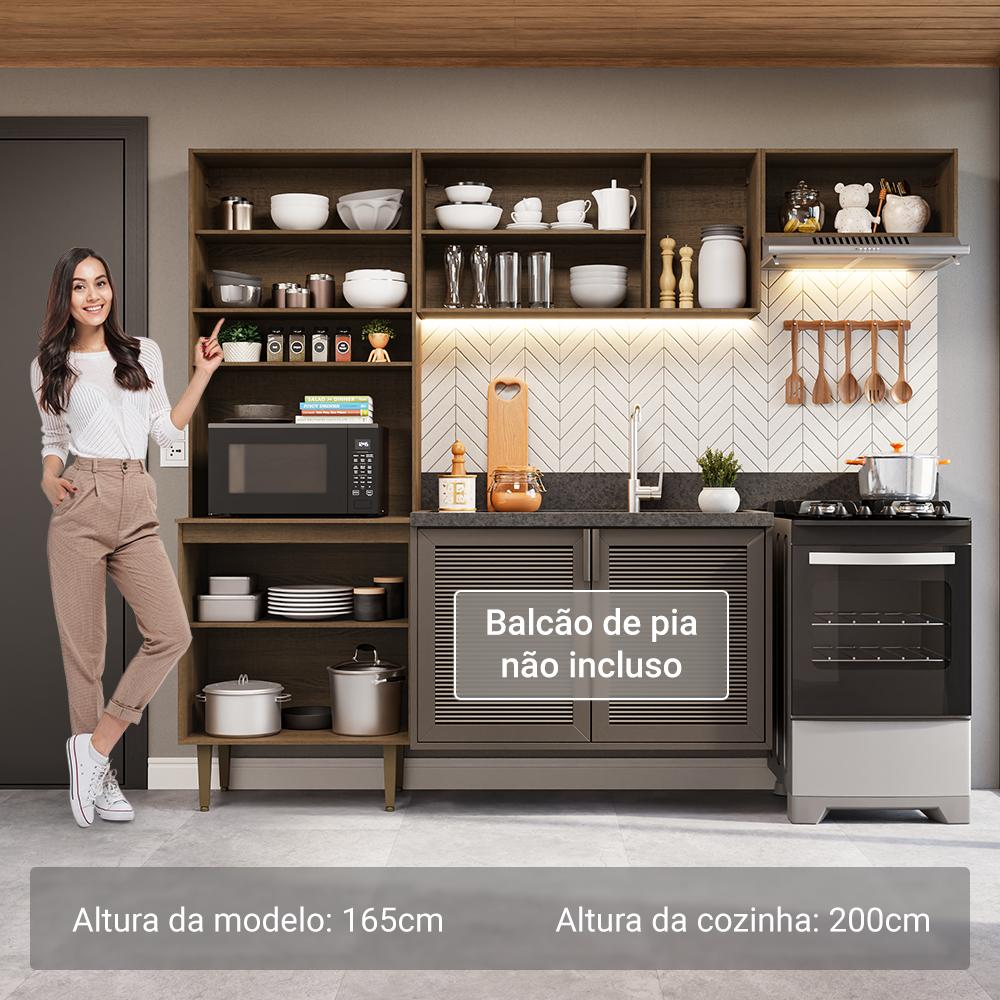 Armário de Cozinha Compacta 235cm Rustic/Crema Gourmet Madesa XA03