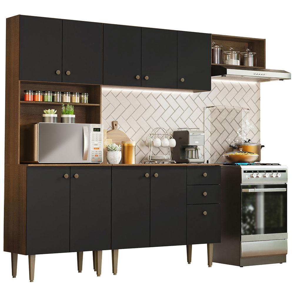 Armário de Cozinha Compacta 235cm Rustic/Preto Gourmet Madesa 02