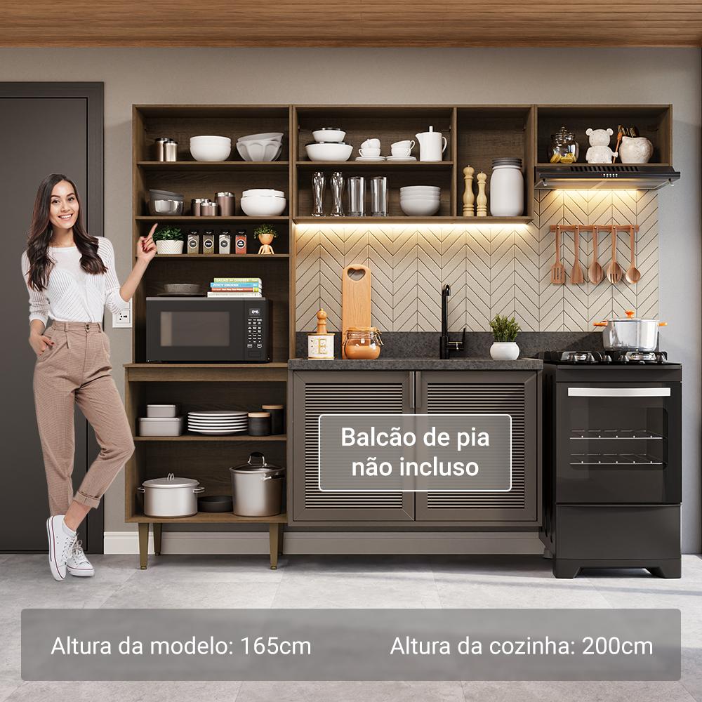 Armário de Cozinha Compacta 235cm Rustic/Preto Gourmet Madesa XA03