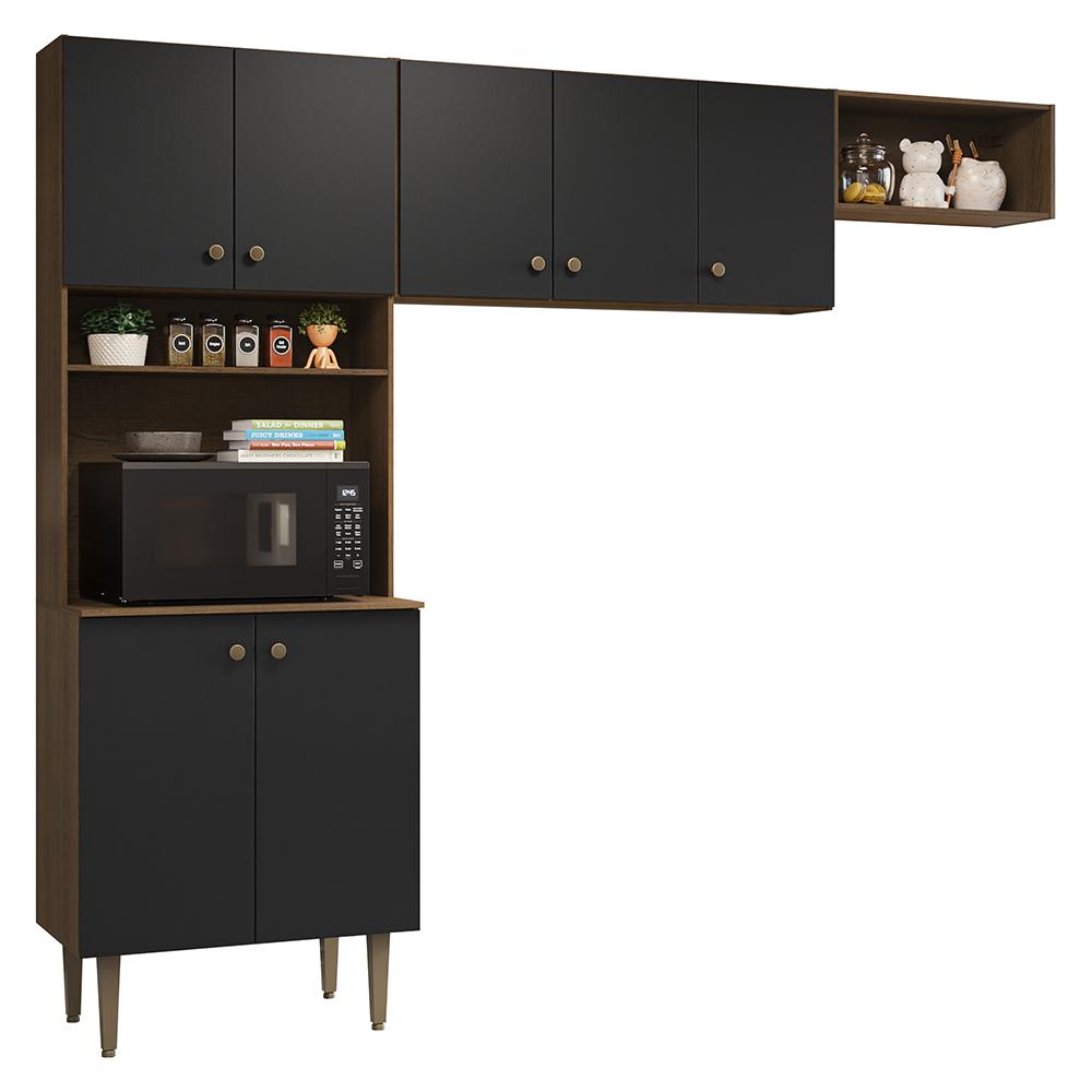 Armário de Cozinha Compacta 235cm Rustic/Preto Gourmet Madesa XB03