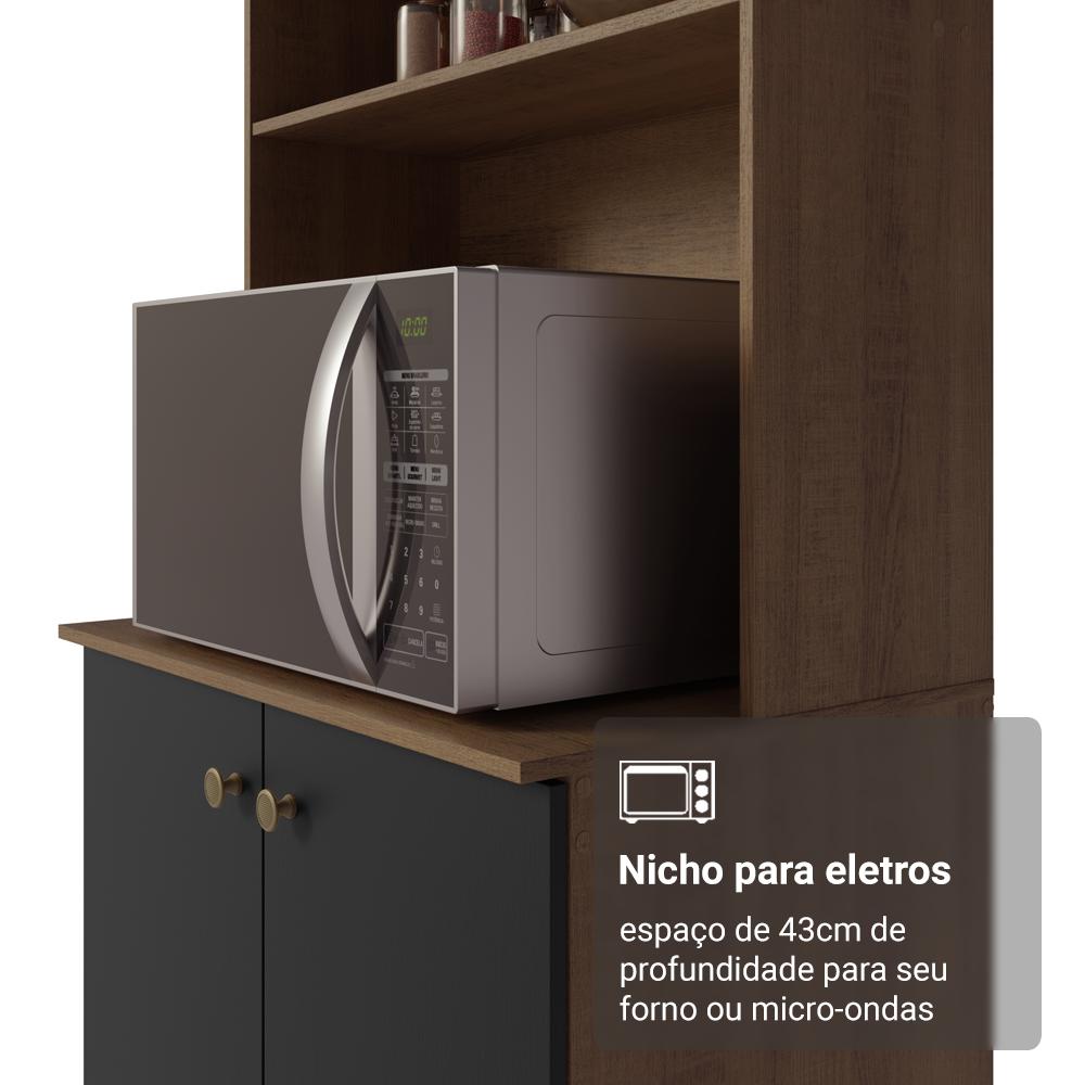 Armário de Cozinha Compacta 235cm Rustic/Preto Gourmet Madesa XC03