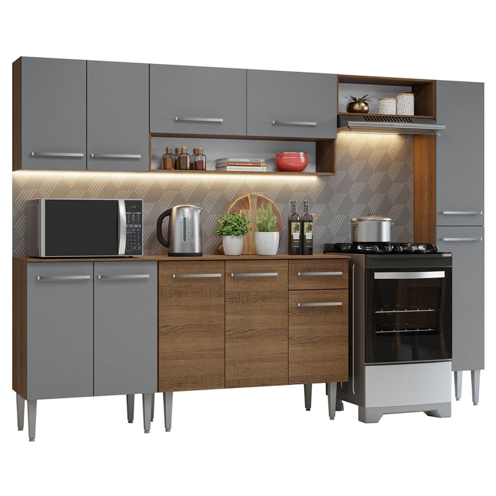 Armário de Cozinha Compacta 261 cm Rustic/Cinza Emilly Madesa 09