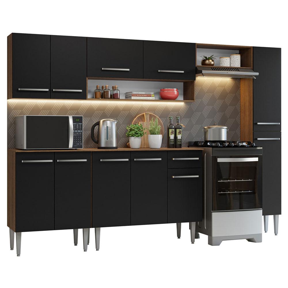 Armário de Cozinha Compacta 261 cm Rustic/Preto Emilly Madesa 09