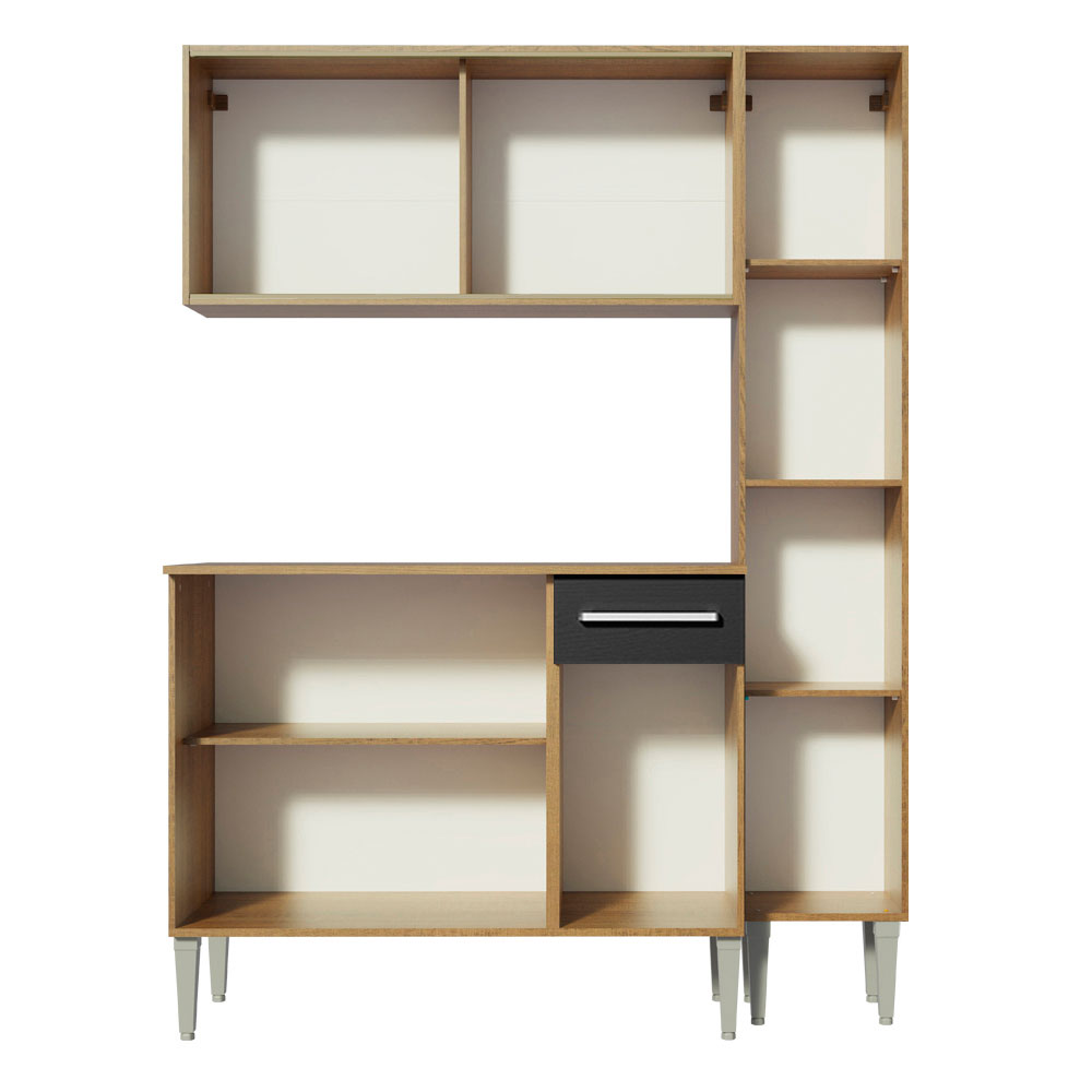 Armário de Cozinha Compacta Madesa Emilly Force com Balcão e Paneleiro - Rustic/Preto