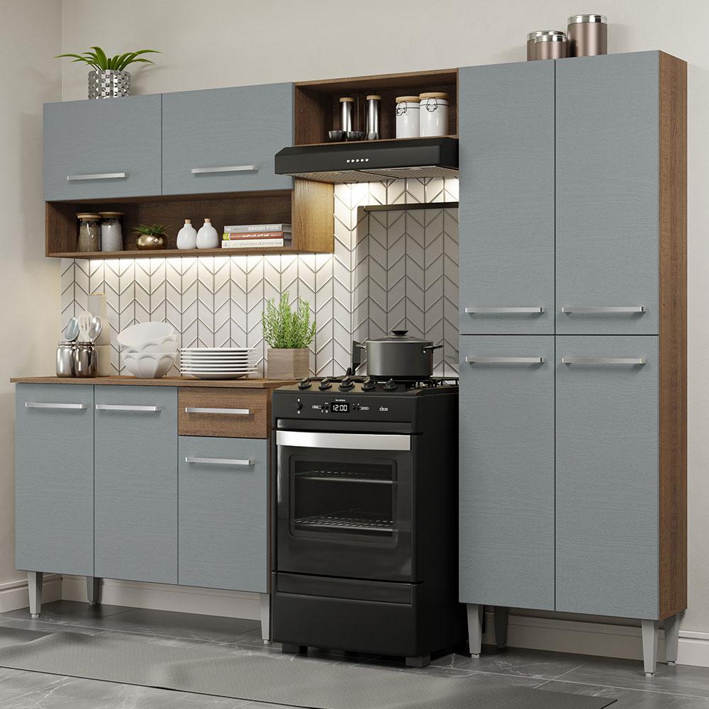 Armário de Cozinha Compacta Madesa Emilly Pop com Balcão - Rustic/Cinza