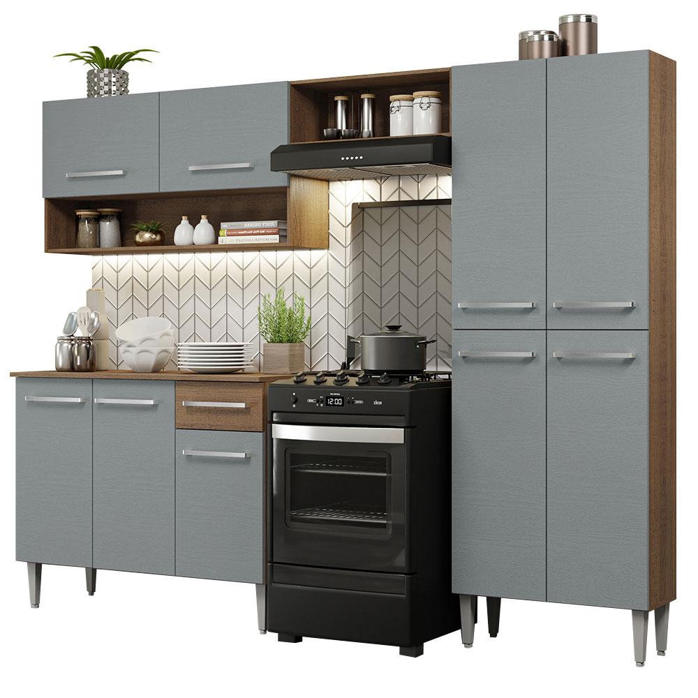Armário de Cozinha Compacta Madesa Emilly Pop com Balcão - Rustic/Cinza