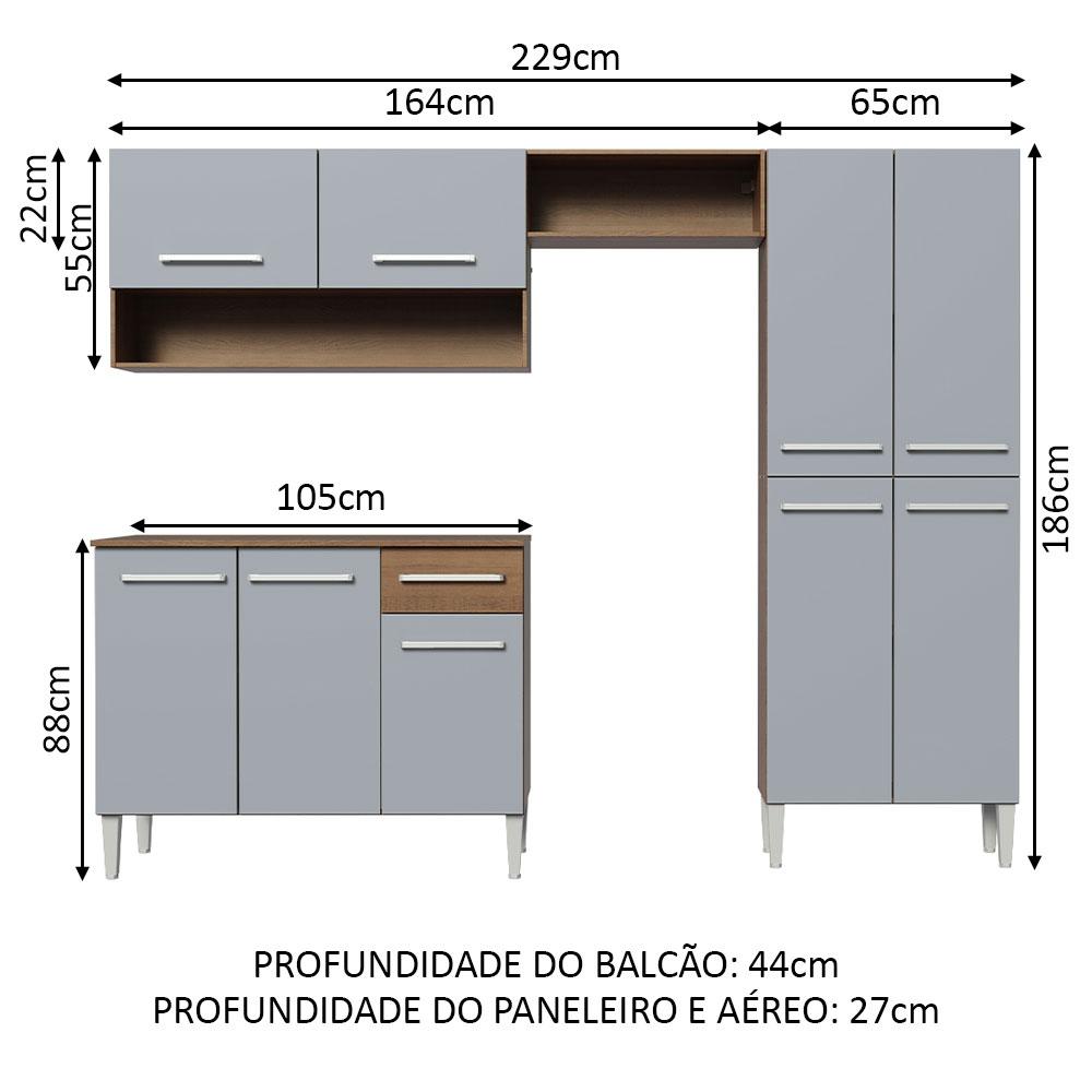 Armário de Cozinha Compacta Madesa Emilly Pop com Balcão - Rustic/Cinza