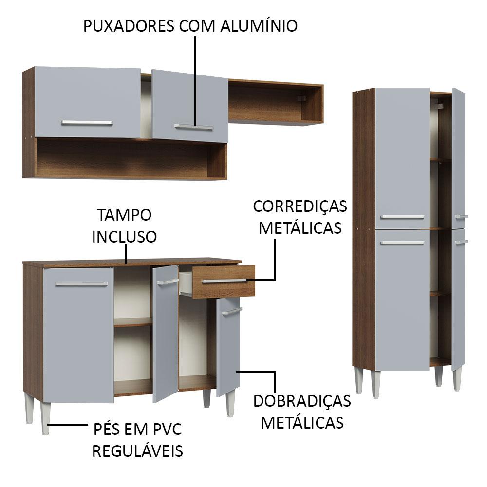 Armário de Cozinha Compacta Madesa Emilly Pop com Balcão - Rustic/Cinza