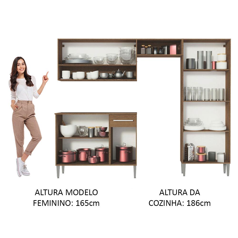 Armário de Cozinha Compacta Madesa Emilly Pop com Balcão - Rustic/Cinza