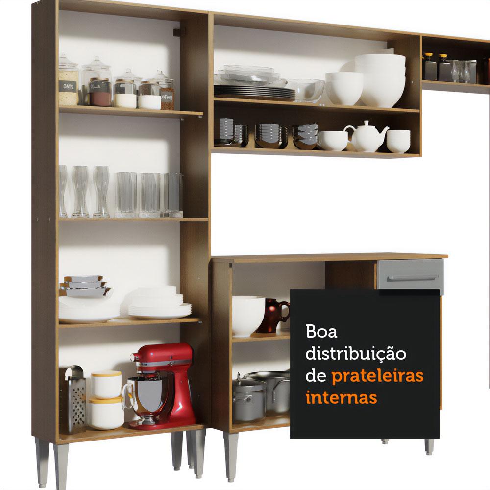 Armário de Cozinha Compacta Madesa Emilly Pop com Balcão - Rustic/Cinza