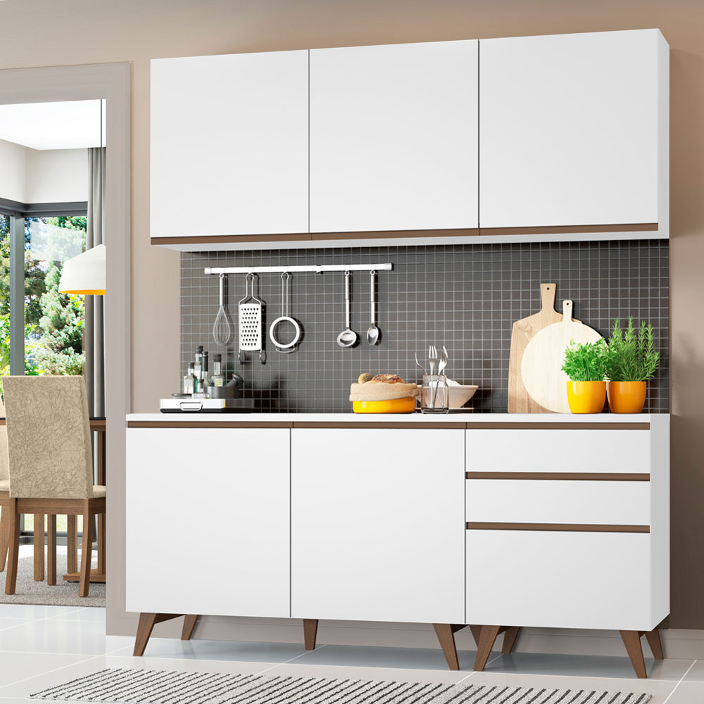 Armário de Cozinha Compacta Madesa Reims com Balcão 5 Portas 3 Gavetas - Branco