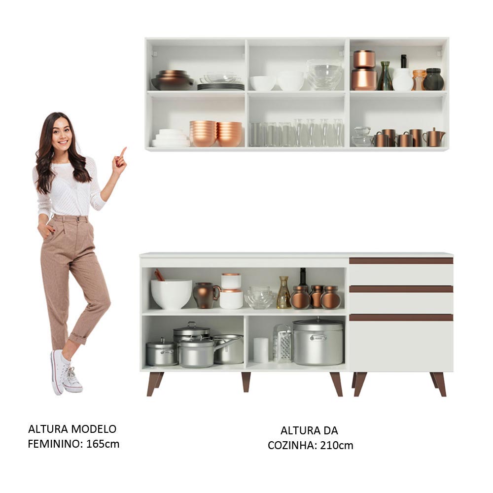 Armário de Cozinha Compacta Madesa Reims com Balcão 5 Portas 3 Gavetas - Branco