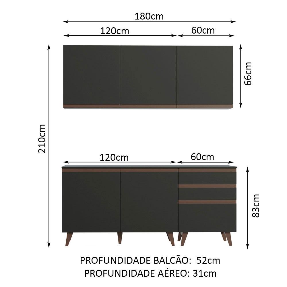 Armário de Cozinha Compacta Madesa Reims com Balcão 5 Portas 3 Gavetas - Preto