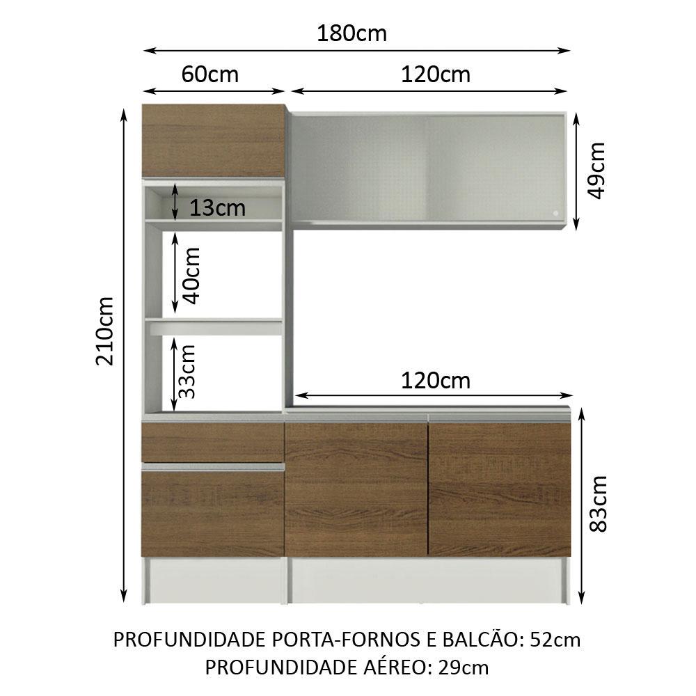 Armário de Cozinha Compacta Madesa Topazio com Balcão e Tampo - Branco/Rustic