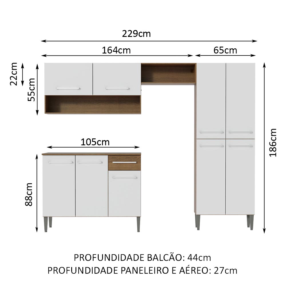 Armário de Cozinha Compacta Rustic/Branco Emilly Pop Madesa XA
