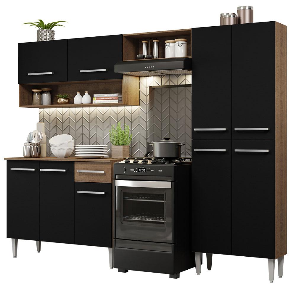 Armário de Cozinha Compacta Rustic/Preto Emilly Pop Madesa XA