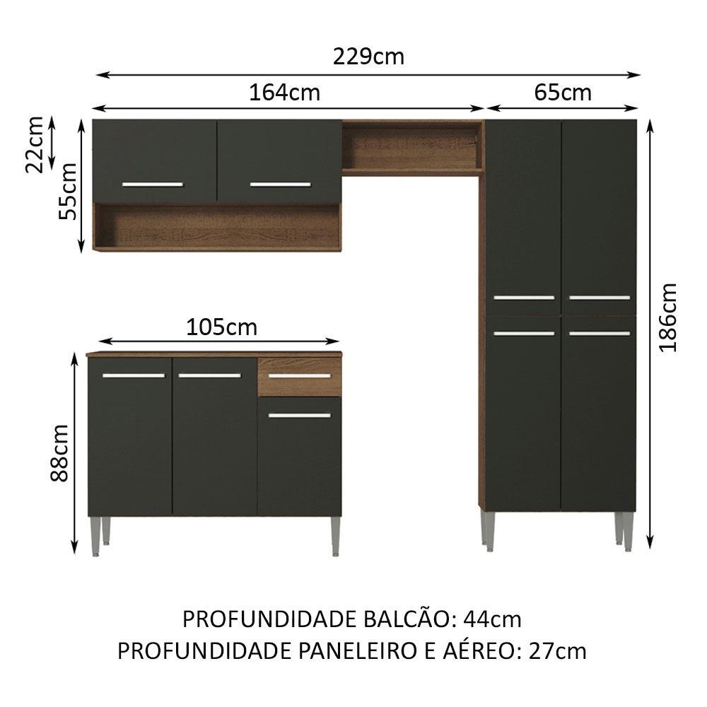 Armário de Cozinha Compacta Rustic/Preto Emilly Pop Madesa XA