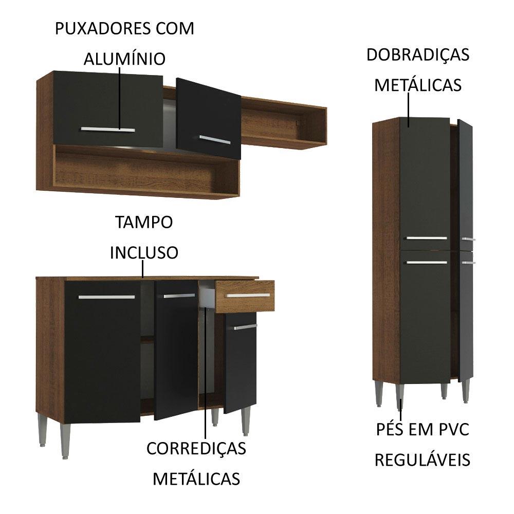 Armário de Cozinha Compacta Rustic/Preto Emilly Pop Madesa XA