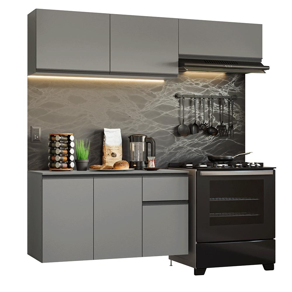 Armário de Cozinha Compacta Suspenso 200cm Cinza Nice Madesa 04