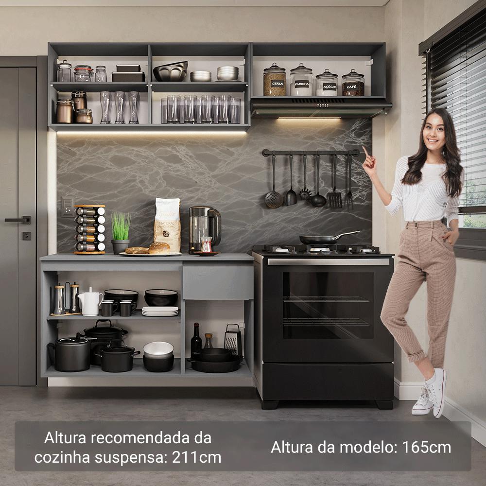 Armário de Cozinha Compacta Suspenso 200cm Cinza Nice Madesa 04