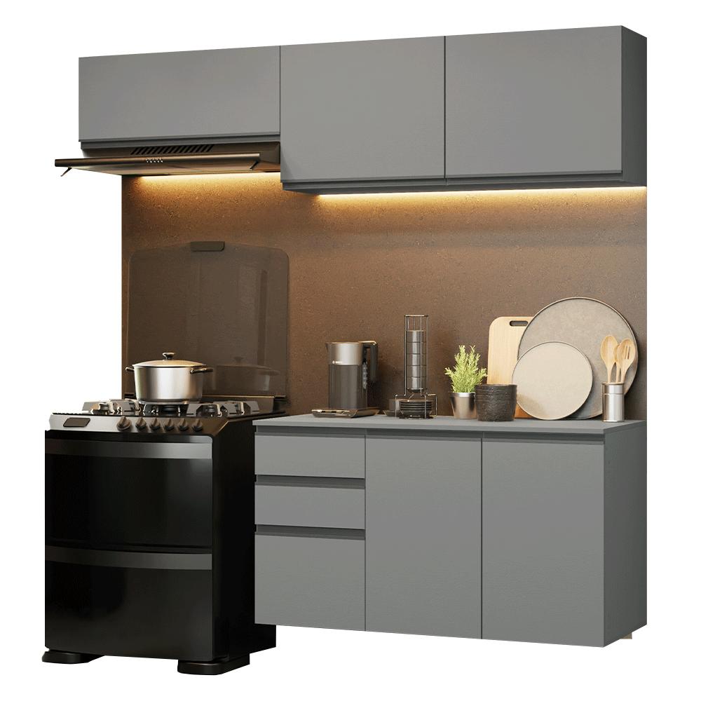 Armário de Cozinha Compacta Suspenso 200cm Cinza Nice Madesa 05