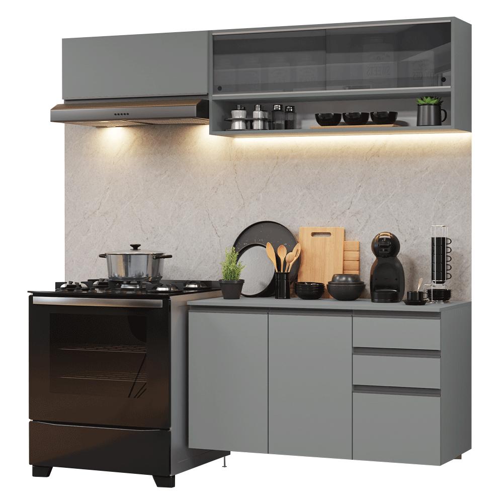 Armário de Cozinha Compacta Suspenso 200cm Cinza Nice Madesa 12
