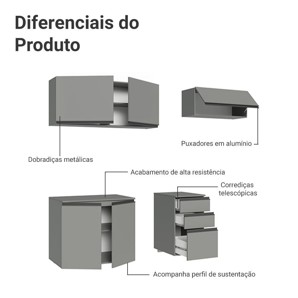 Armário de Cozinha Compacta Suspenso 200cm Cinza Nice Madesa XA05