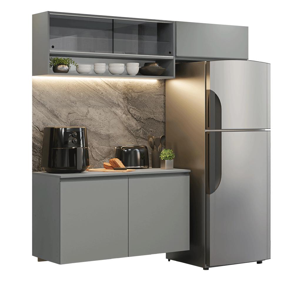 Armário de Cozinha Compacta Suspenso 200cm Cinza Nice Madesa XA08