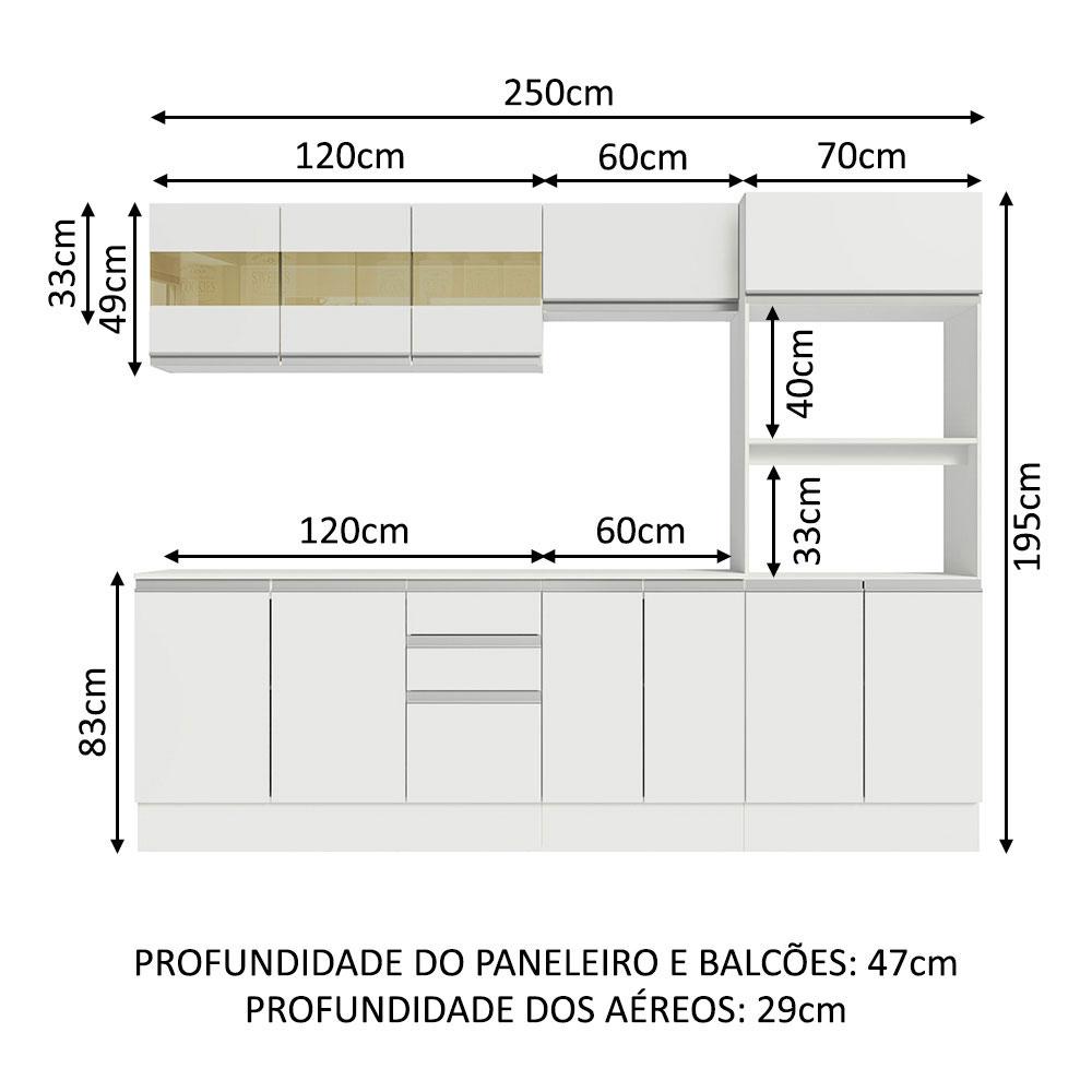 Armário de Cozinha Completa 100% MDF 250 cm Frentes Branco Smart Madesa 02