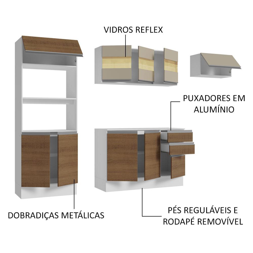 Armário de Cozinha Completa 100% MDF 250cm Branco/Rustic/Crema Smart Madesa 03