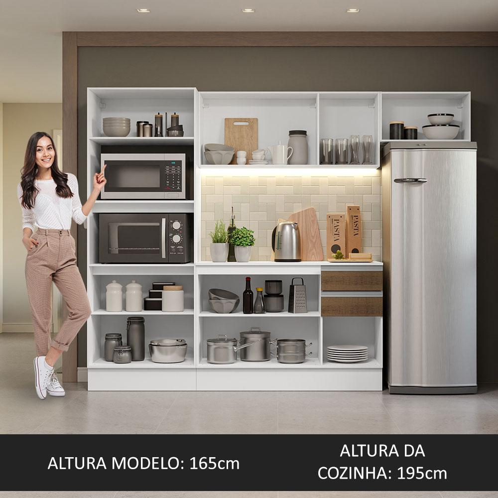Armário de Cozinha Completa 100% MDF 250cm Branco/Rustic/Crema Smart Madesa 03