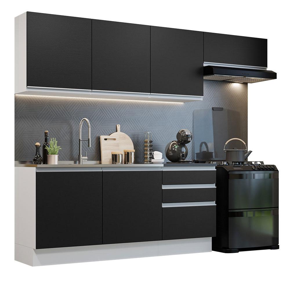 Armário de Cozinha Completa 100% MDF 260cm Branco/Preto Acordes Madesa 03