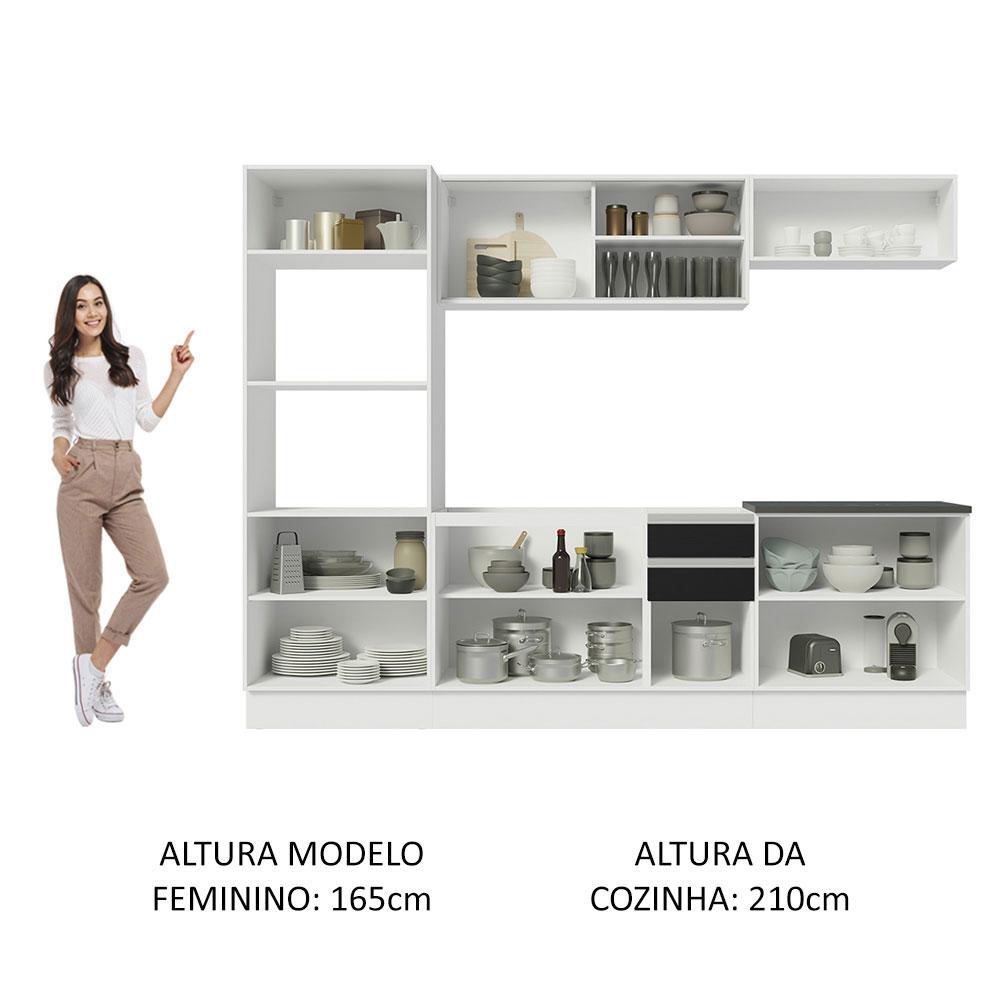 Armário de Cozinha Completa 100% MDF 270cm Branco/Preto Acordes Madesa 07