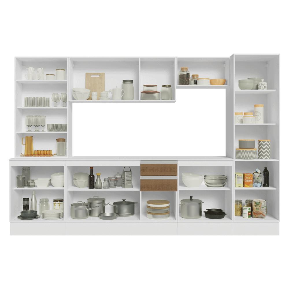 Armário de Cozinha Completa 100% MDF 290 cm Branco/Rustic/Crema Smart Madesa 01