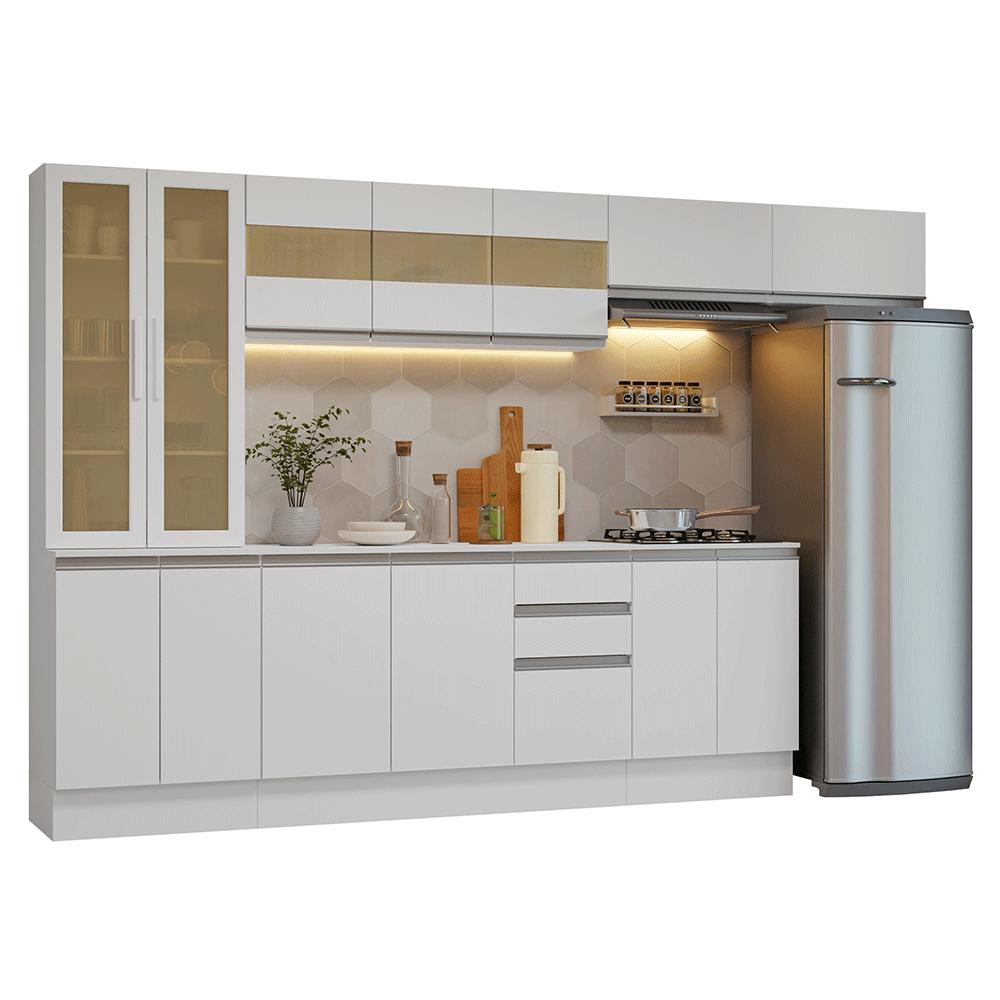 Armário de Cozinha Completa 100% MDF 300 cm Branco Smart Madesa 04