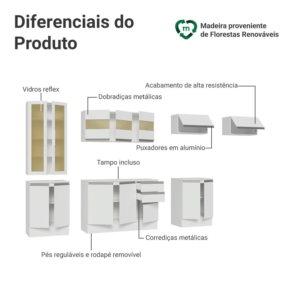 Armário de Cozinha Completa 100% MDF 300 cm Branco Smart Madesa 04