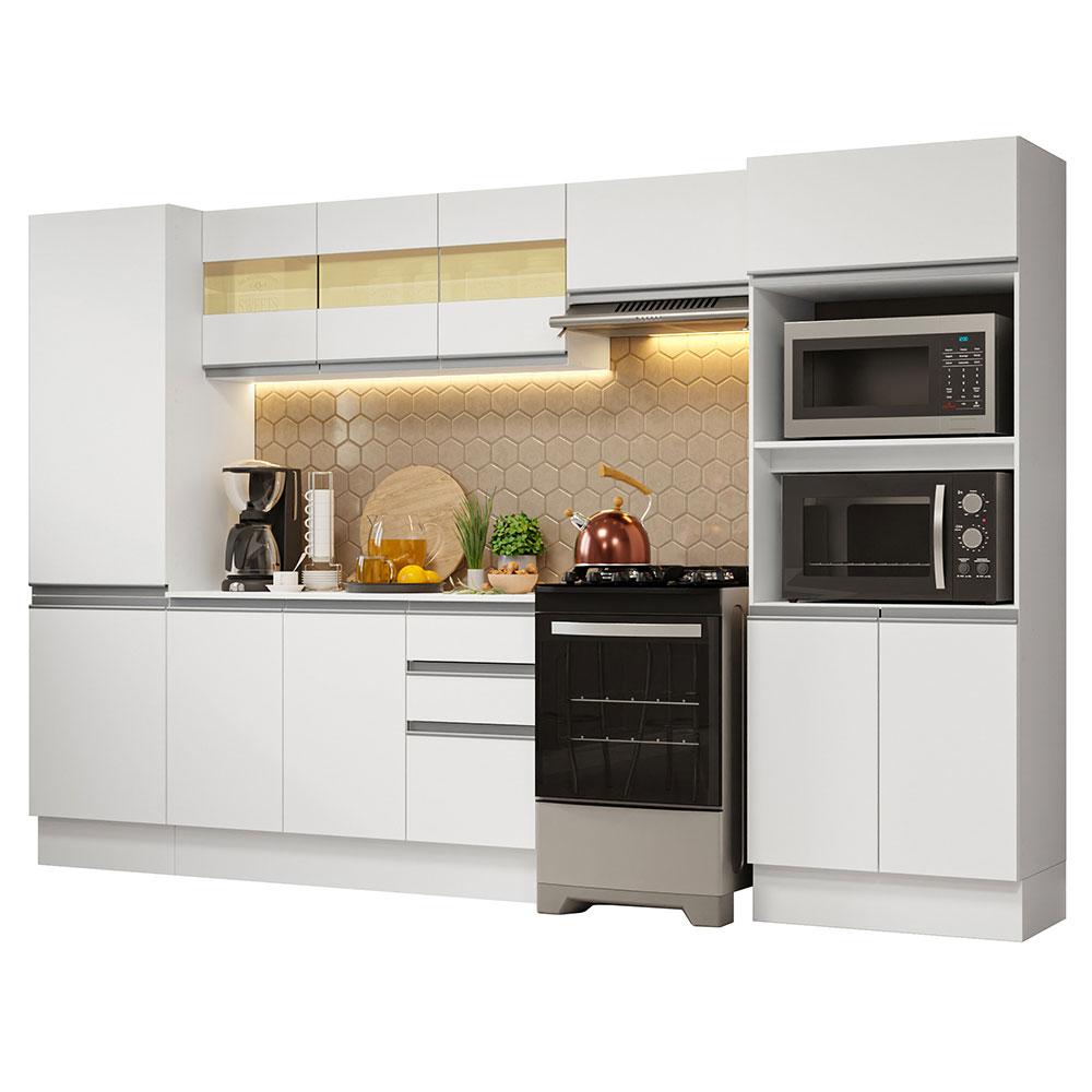 Armário de Cozinha Completa 100% MDF 300cm Branco Smart Madesa 03