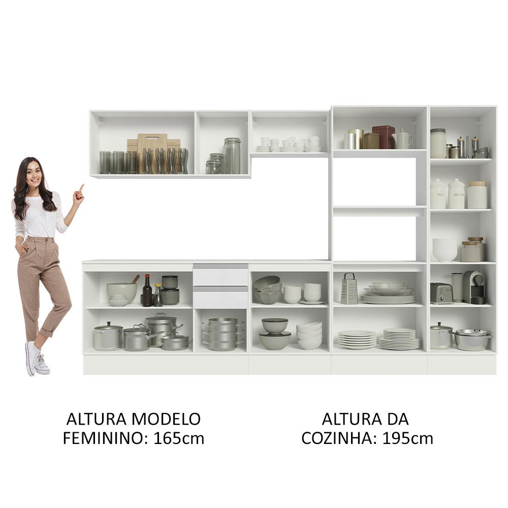 Armário de Cozinha Completa 100% MDF 300cm Frentes Branco Smart Madesa 02